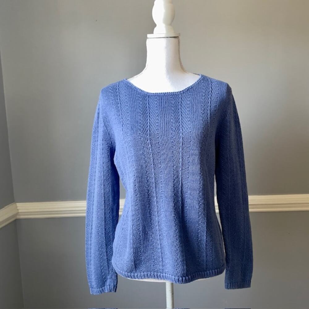 Talbots 100% Cotton Blue Knit Textured Sweater Size M Classic Feminine Preppy
